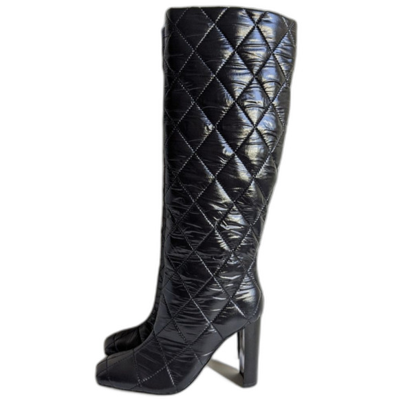 Aldo Snowpuff Black Knee High Quilted Puffer Heel Boots Women's size 6.5 - Picture 2 of 8